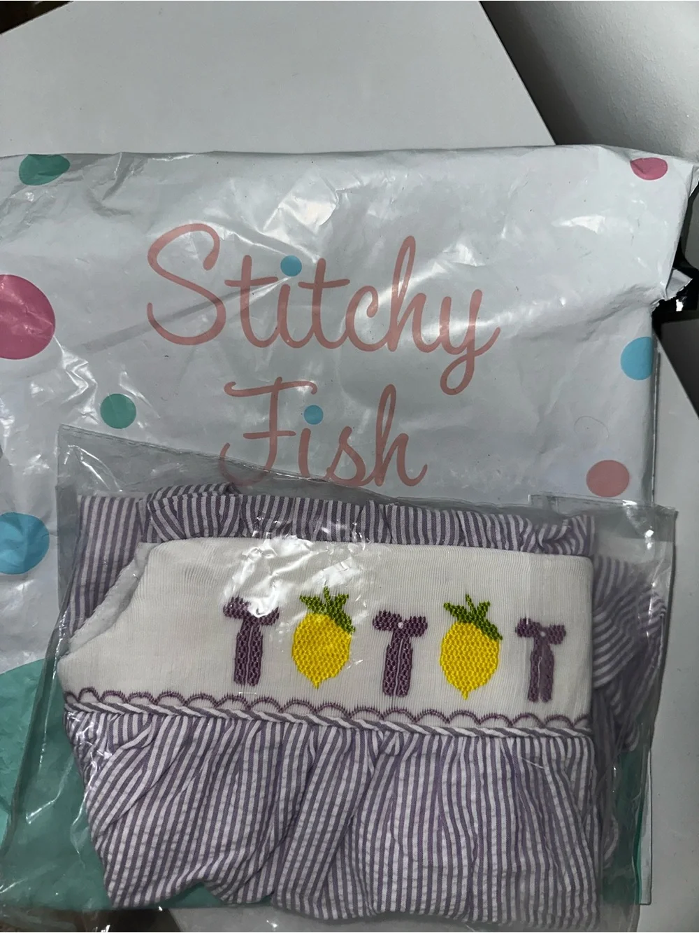 Girls Lavender Pinstripe Smocked lemon  Sundress